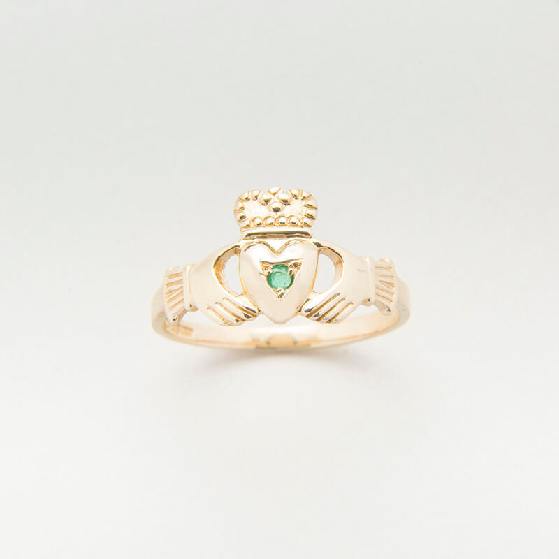 10k Gold Claddagh Ring with Emerald Size 8