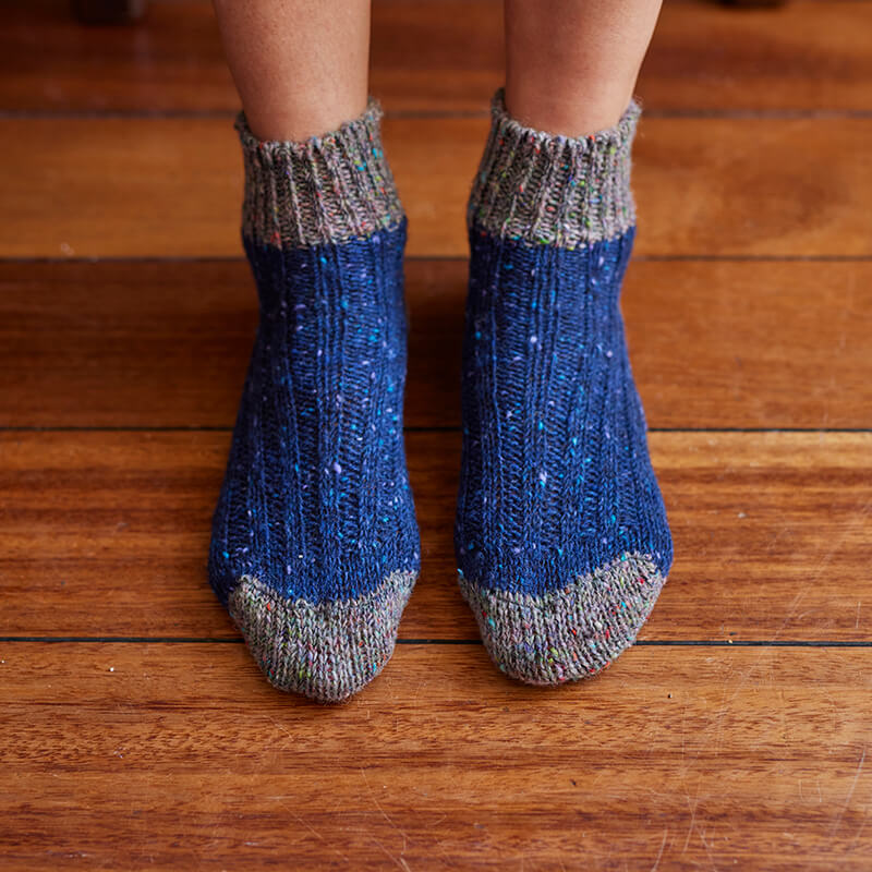 Two Tone Wool Ankle Socks-Blue/Grey