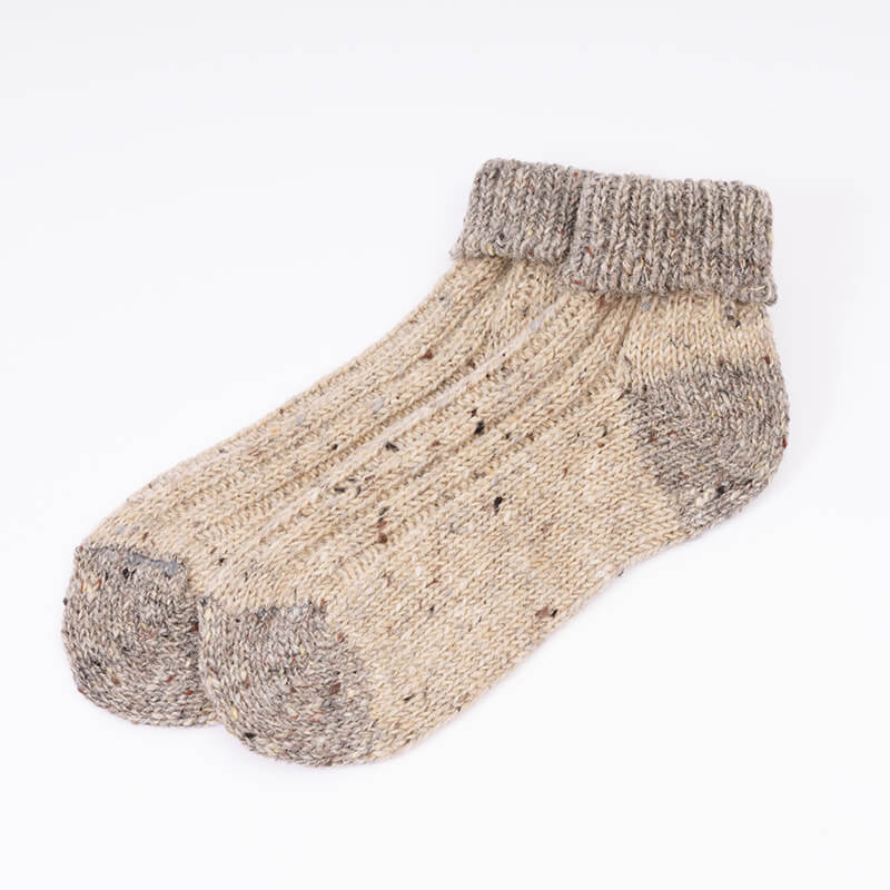 Beige /Grey Two tone ankle roll Aran socks R865730 4-7