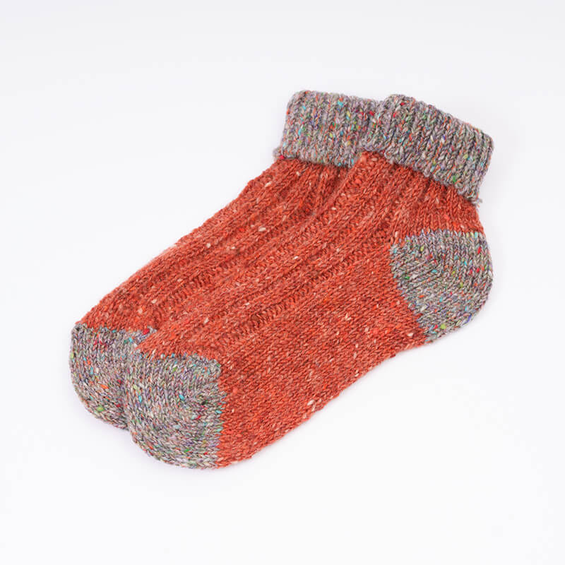 Two Tone Wool Ankle Socks-Orange/Grey
