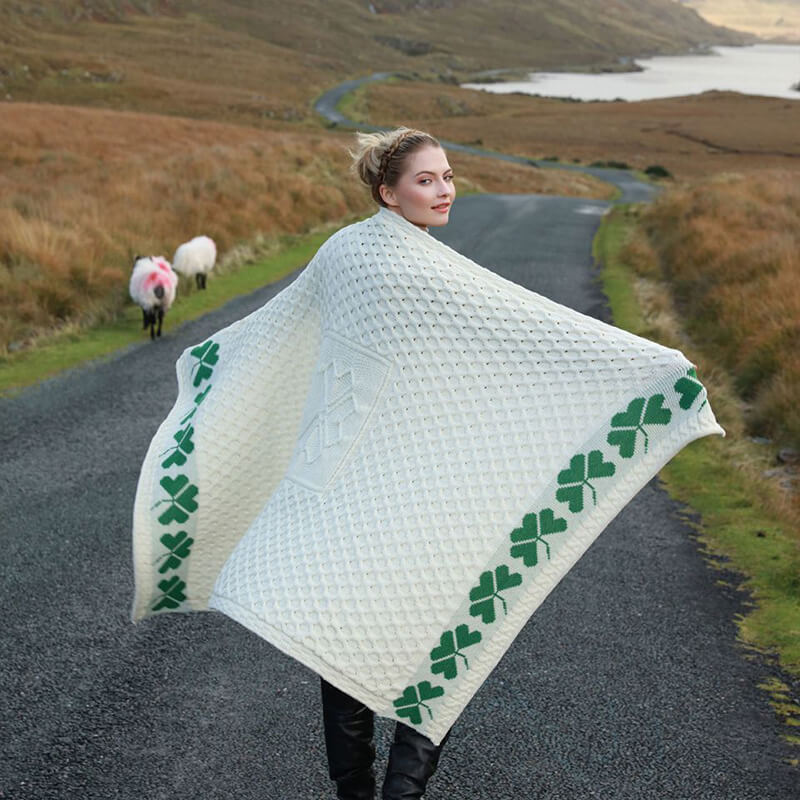 Merino Wool Irish Shamrock Blanket