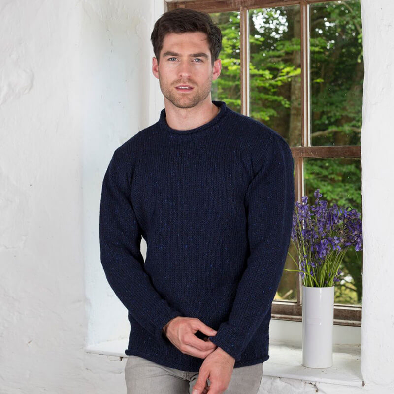 Donegal Curl Neck Sweater Navy Small