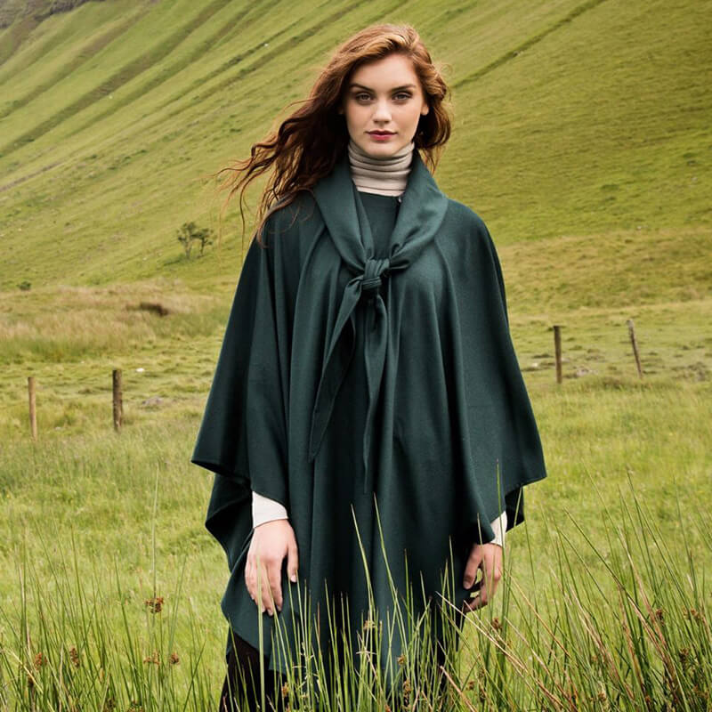 Luxurious Wool & Cashmere Irish Cape Dark Green
