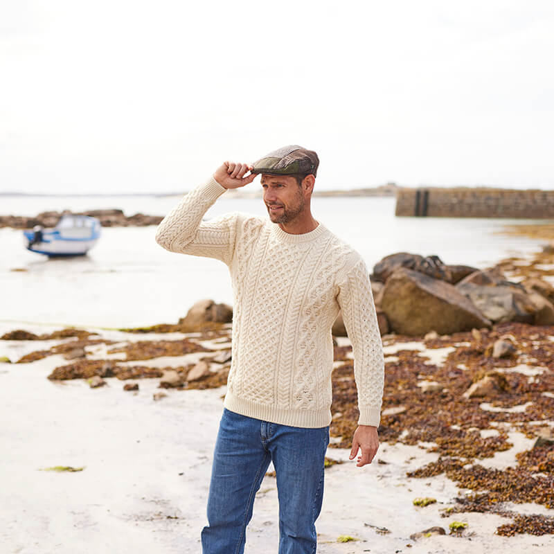 Men's Honeycomb Blasket Irish Aran Sweater Natural LARGE