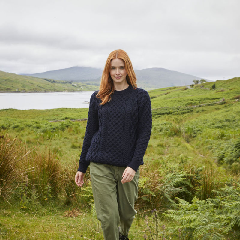 Women's Honeycomb Blasket Irish Aran Sweater Navy XXL