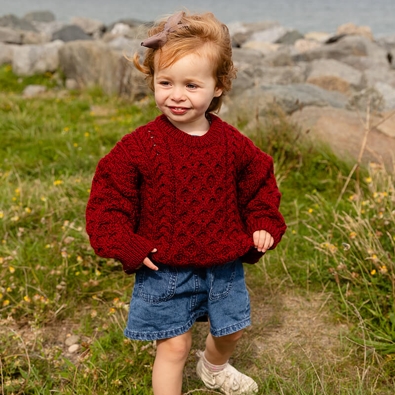 Kids Traditional Aran Sweater -Red-1-2 yrs