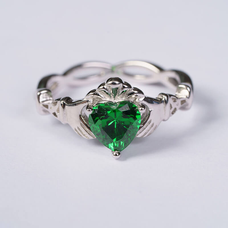 Silver Green Stone Claddagh Ring 5.5