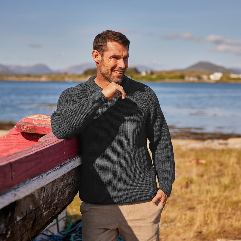 Fisherman's Crew Neck Sweater Charcoal Medium