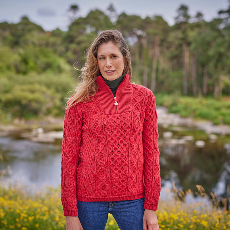 The Keem Aran Sweater-Red-XL