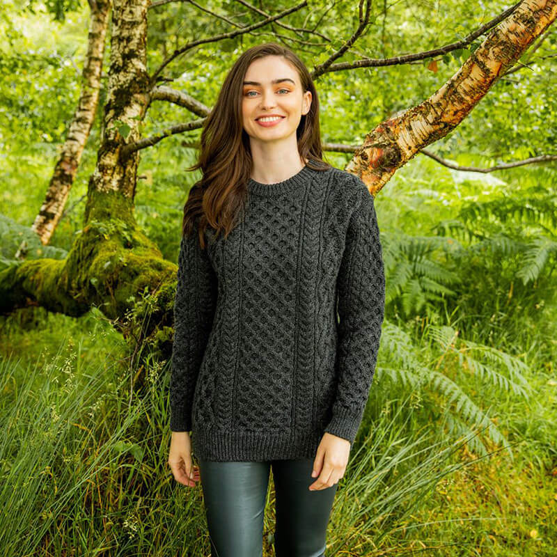 Women's Charcoal Blasket Honeycomb Stitch Aran Sweater Medium