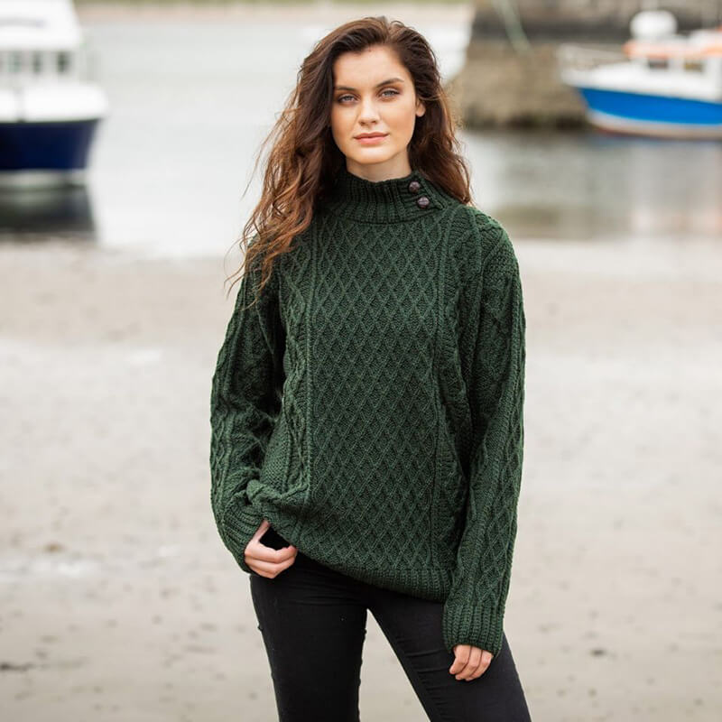 Womens Glengarriff Green Aran Sweater Medium